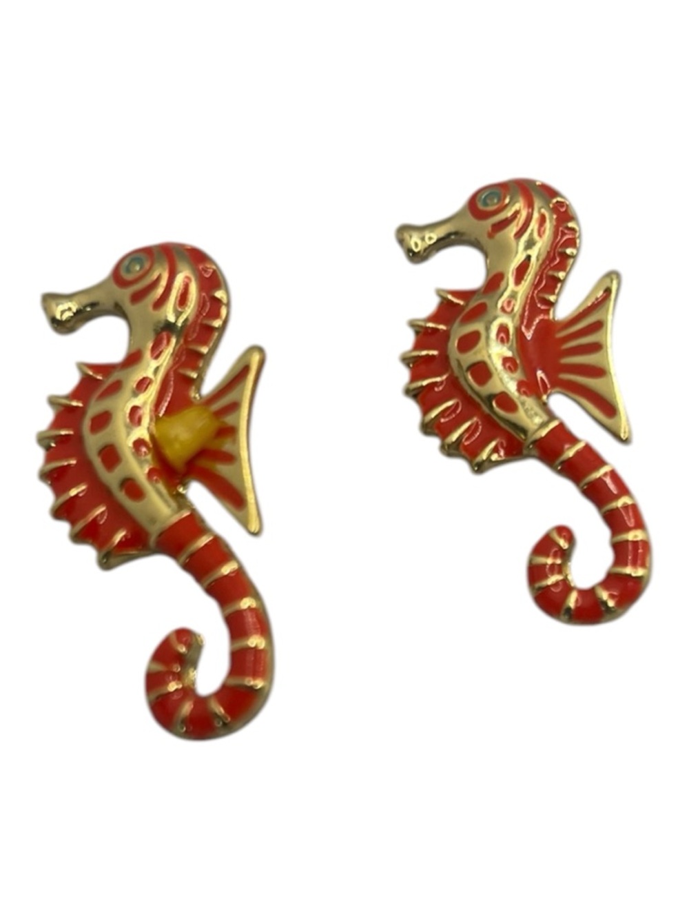NWOT Red & Gold Seahorse Enamel Stud Earrings